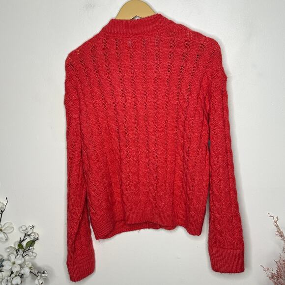 SUNDANCE Pocket Of Posies Floral Embroidered Cable Knit Cardigan Sz M {3D54} - Picture 3 of 5